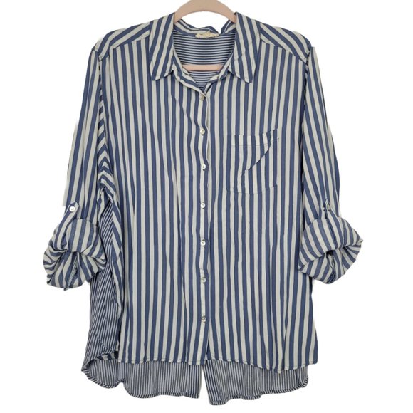 Jane and Delancey Tops - Jane and Delancey Blue/White Stripe Button Front Shirt 2X